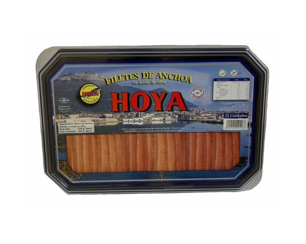 Tarra de plástico con Anchoas del Cantábrico en aceite de oliva HOYA 300g