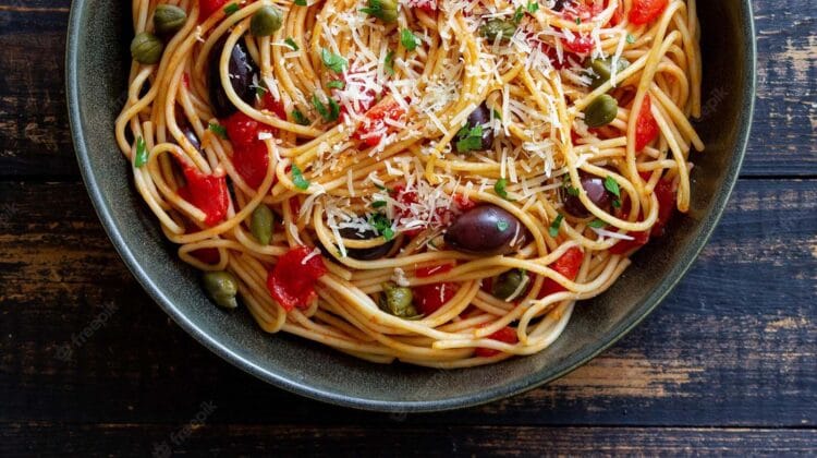 Pasta with anchovies and local products